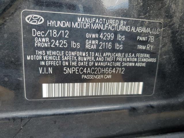 5NPEC4AC2DH664712 - 2013 HYUNDAI SONATA SE BLACK photo 12