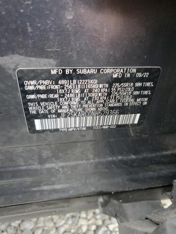 JF2SKARC0NH529366 - 2022 SUBARU FORESTER TOURING GRAY photo 13