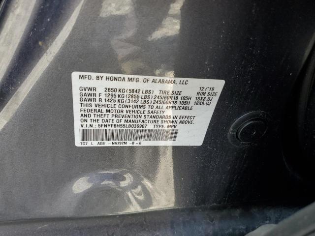 5FNYF6H55LB036907 - 2020 HONDA PILOT EXL GRAY photo 14