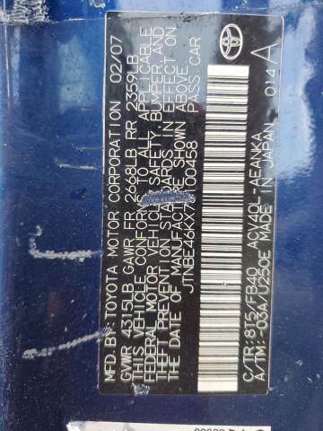 JTNBE46KX73100458 - 2007 TOYOTA CAMRY CE BLUE photo 12