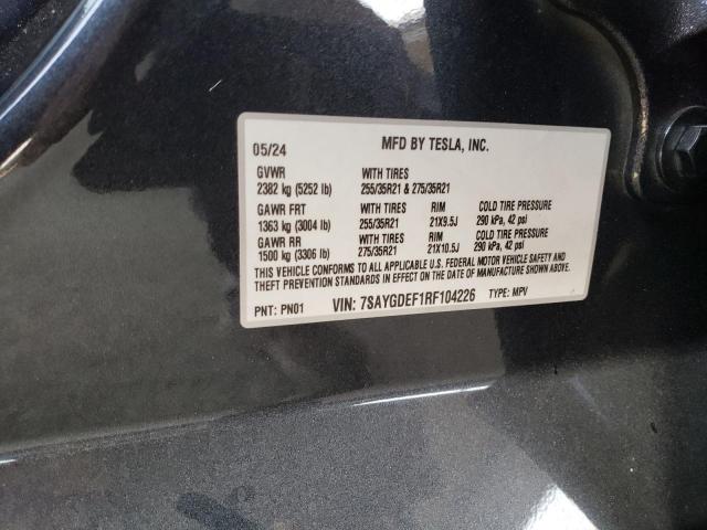 7SAYGDEF1RF104226 - 2024 TESLA MODEL Y GRAY photo 12