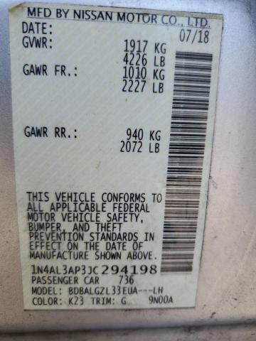 1N4AL3AP3JC294198 - 2018 NISSAN ALTIMA 2.5 SILVER photo 12