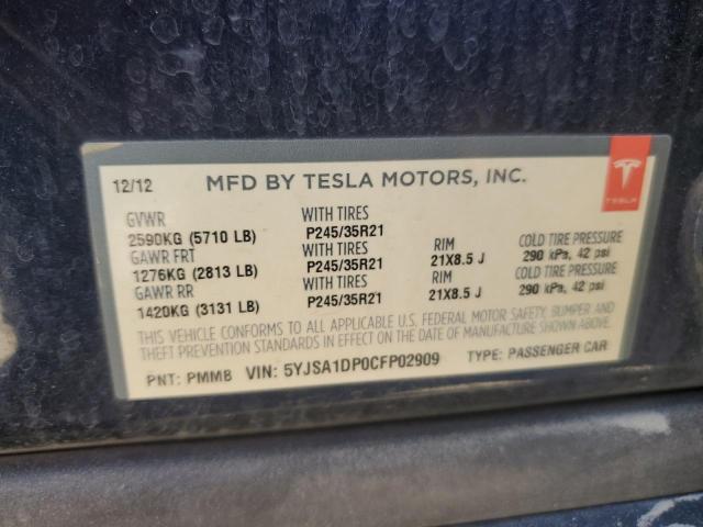 5YJSA1DP0CFP02909 - 2012 TESLA MODEL S BLUE photo 13