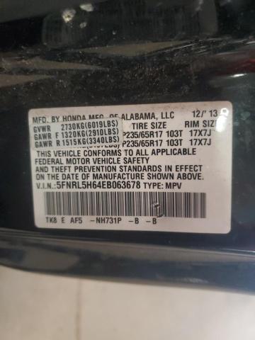 5FNRL5H64EB063678 - 2014 HONDA ODYSSEY EXL BLACK photo 13