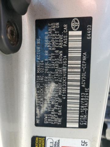 4T1BE32K34U873634 - 2004 TOYOTA CAMRY LE SILVER photo 12