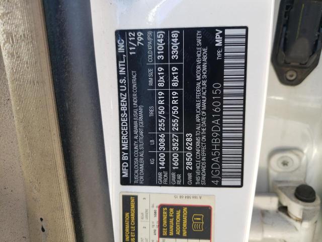 4JGDA5HB9DA160150 - 2013 MERCEDES-BENZ ML 350 4MATIC WHITE photo 12