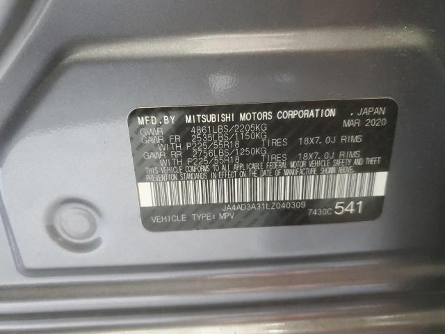JA4AD3A31LZ040309 - 2020 MITSUBISHI OUTLANDER SE SILVER photo 13