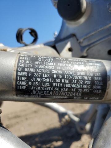 JKAEXEA107A028448 - 2007 KAWASAKI EX650 A Gümüş foto 8