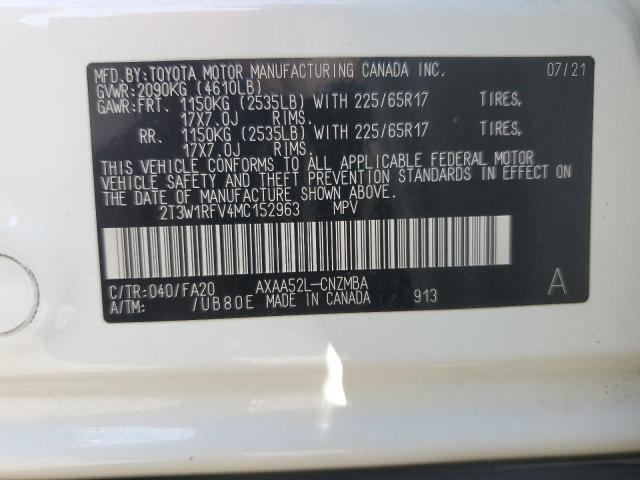2T3W1RFV4MC152963 - 2021 TOYOTA RAV4 XLE WHITE photo 13