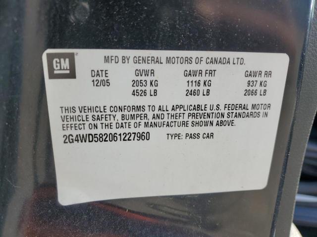 2G4WD582061227960 - 2006 BUICK LACROSSE CXL BLACK photo 12