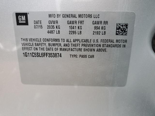 1G11C5SL6FF353874 - 2015 CHEVROLET MALIBU 1LT 银色 照片 12