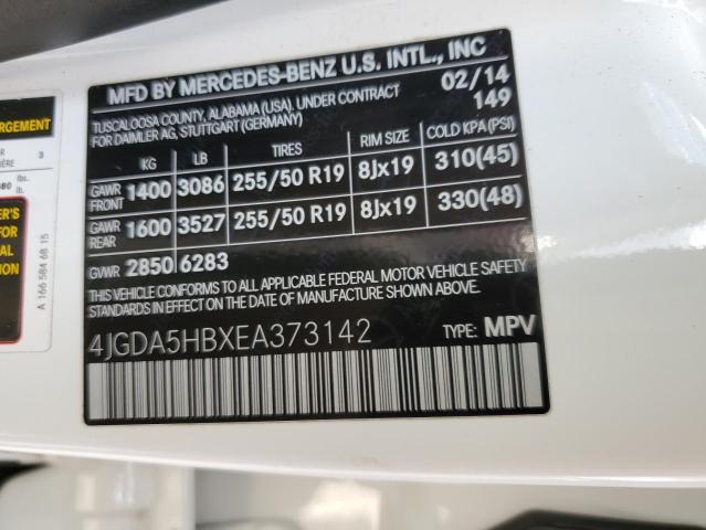 4JGDA5HBXEA373142 - 2014 MERCEDES-BENZ ML 350 4MATIC WHITE photo 12