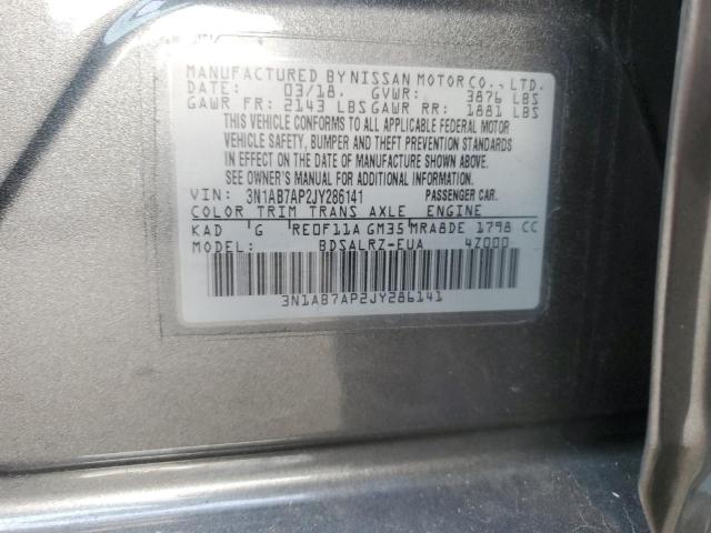 3N1AB7AP2JY286141 - 2018 NISSAN SENTRA S GRAY photo 12