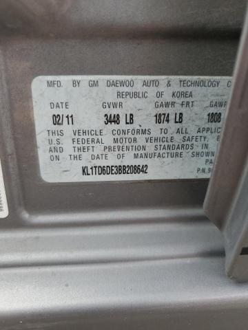 KL1TD6DE3BB208642 - 2011 CHEVROLET AVEO LS 灰色 照片 12