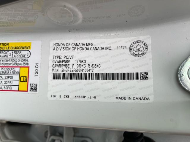 2HGFE2F50SH106412 - 2025 HONDA CIVIC SPORT Ақ фото 10