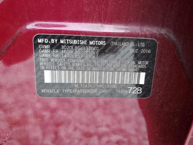 ML32A3HJ7HH018306 - 2017 MITSUBISHI MIRAGE ES BURGUNDY photo 12