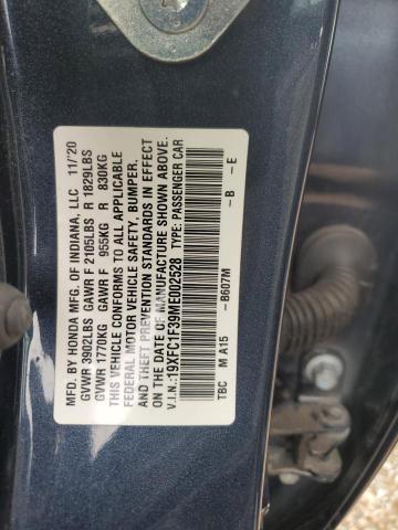 19XFC1F39ME002528 - 2021 HONDA CIVIC EX BLUE photo 12