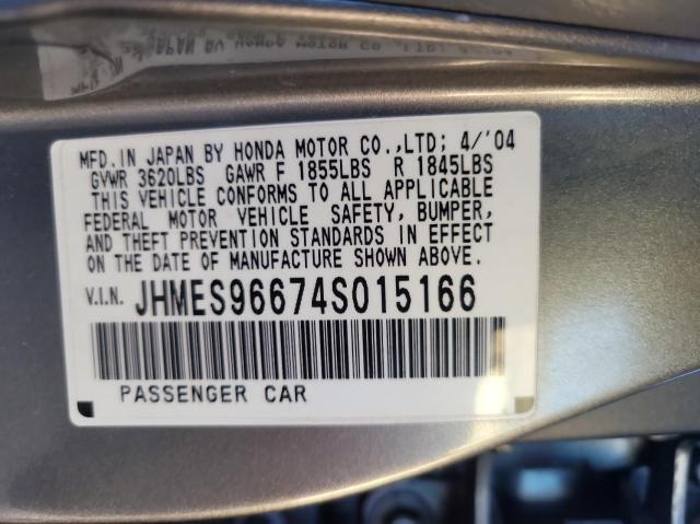 JHMES96674S015166 - 2004 HONDA CIVIC HYBRID GRAY photo 10