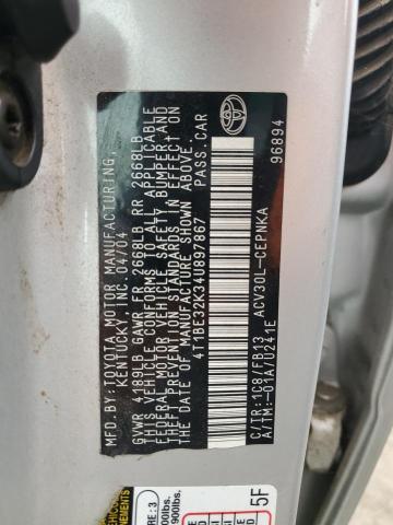 4T1BE32K34U897867 - 2004 TOYT CAMRY LE SILVER photo 12