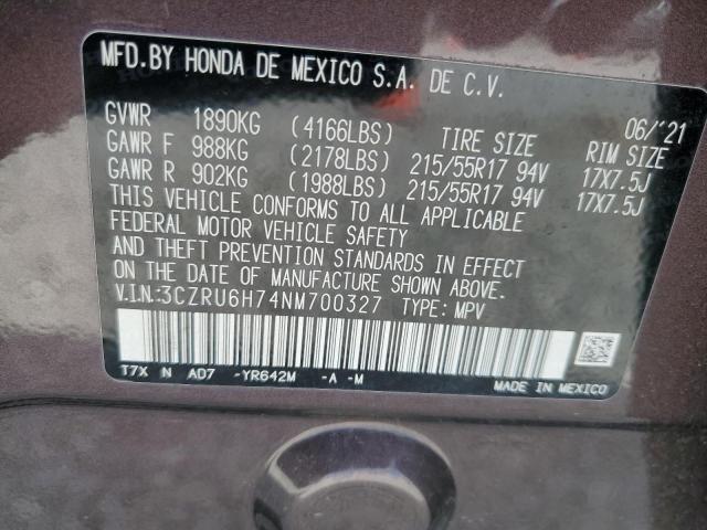 3CZRU6H74NM700327 - 2022 HONDA HR-V EXL BROWN photo 13