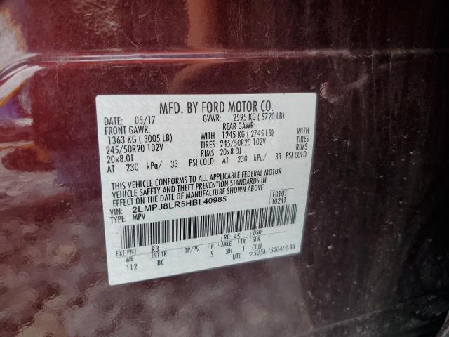 2LMPJ8LR5HBL40985 - 2017 LINCOLN MKX RESERVE MAROON photo 13