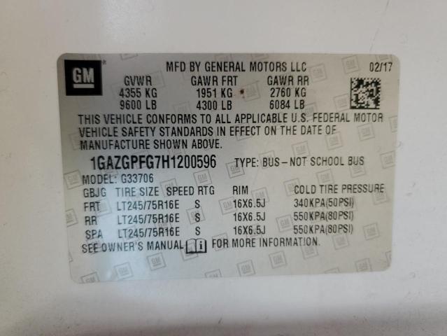 1GAZGPFG7H1200596 - 2017 CHEVROLET EXPRESS G3 LT WHITE photo 13