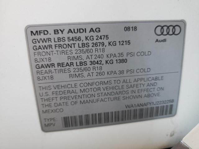 WA1ANAFY1J2232258 - 2018 AUDI Q5 PREMIUM 白色 照片 12