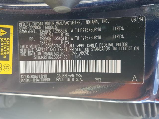 5TDJKRFH6ES057159 - 2014 TOYOTA HIGHLANDER XLE BLUE photo 13