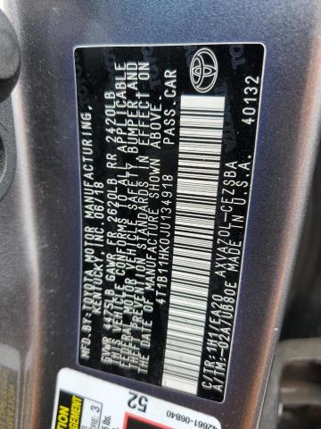 4T1B11HK0JU134918 - 2018 TOYOTA CAMRY L GRAY photo 13
