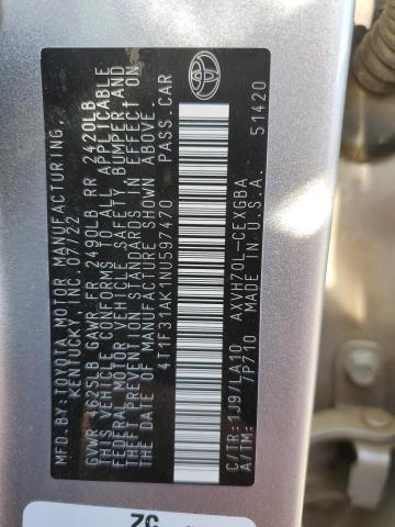 4T1F31AK1NU597470 - 2022 TOYOTA CAMRY XLE Күміс фото 13