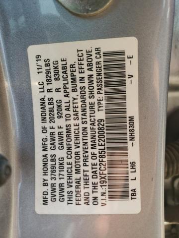 19XFC2F85LE200829 - 2020 HONDA CIVIC SPORT SILVER photo 12