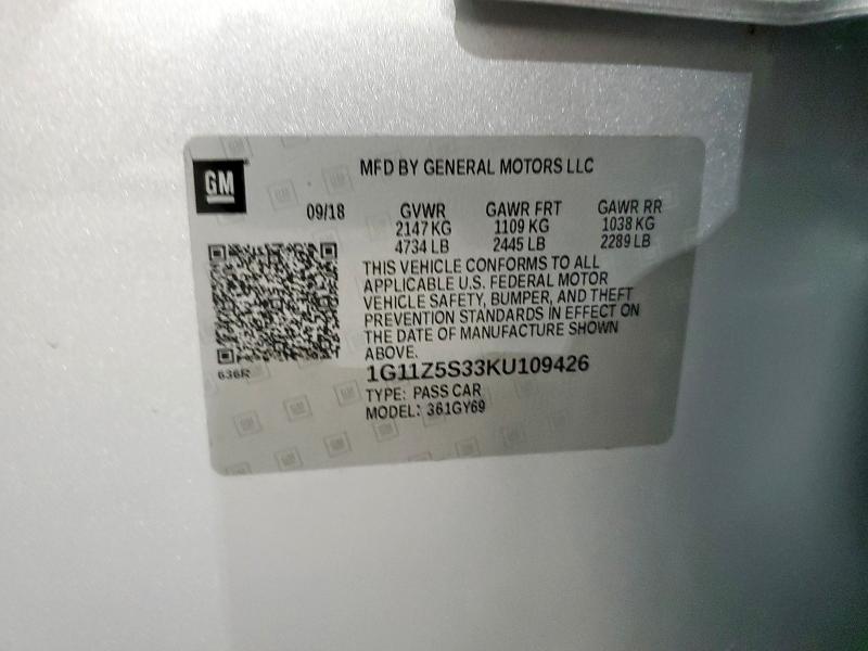 1G11Z5S33KU109426 - 2019 CHEVROLET IMPALA LT SILVER photo 12