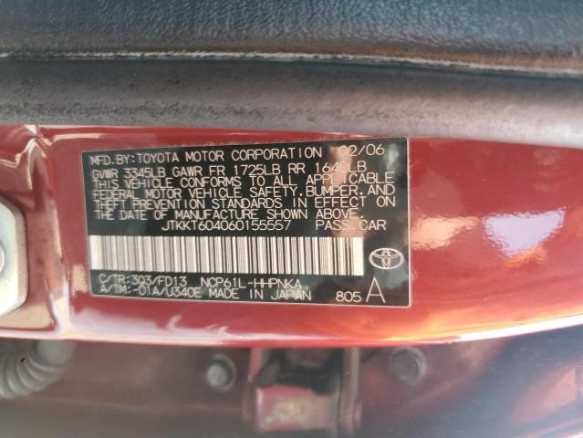 JTKKT604060155557 - 2006 TOYOTA SCION XA BURGUNDY photo 12