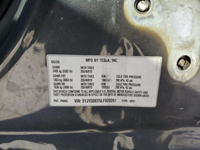 5YJYGDEE5LF020261 - 2020 TESLA MODEL Y 灰色 照片 13