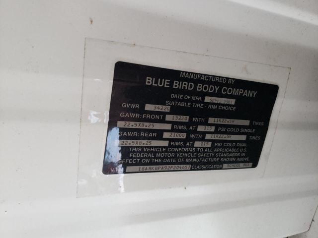 1BABKBPA92F204657 - 2002 BLUE BIRD SCHOOL BUS WHITE photo 10