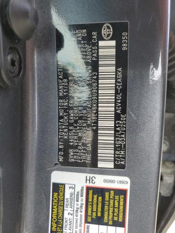 4T1BE46K09U906743 - 2009 TOYOTA CAMRY BASE GRAY photo 12