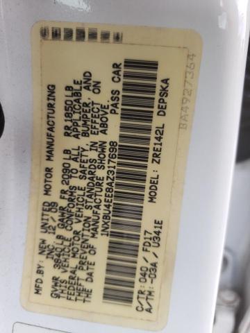 1NXBU4EE8AZ317698 - 2010 TOYOTA COROLLA BASE WHITE photo 12