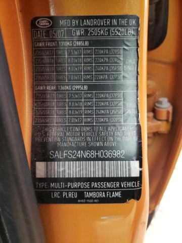 SALFS24N68H036982 - 2008 LAND ROVER LR2 SE TECHNOLOGY ORANGE photo 13