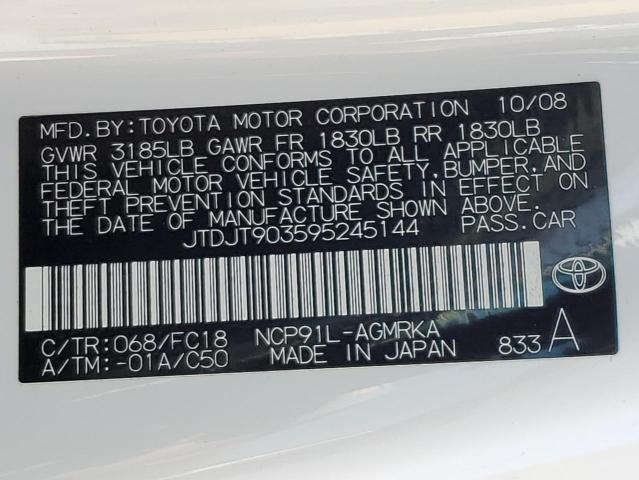 JTDJT903595245144 - 2009 TOYOTA YARIS WHITE photo 12