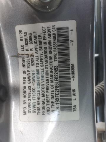 19XFC2F85LE022453 - 2020 HONDA CIVIC SPORT ვერცხლისფერი ფოტო 12