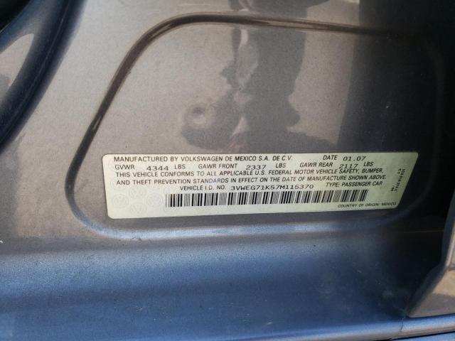 3VWEG71K57M115370 - 2007 VOLKSWAGEN JETTA WOLFSBURG 灰色 照片 12