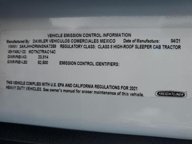 3AKJHHDR6NSNA7259 - 2022 FREIGHTLINER CASCADIA 1 WHITE photo 10