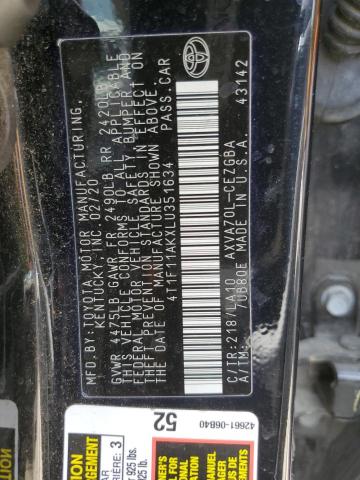 4T1F11AKXLU351634 - 2020 TOYOTA CAMRY XLE 黑色 照片 13