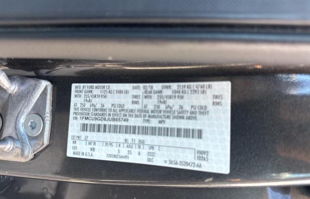 1FMCU9GD8JUB65749 - 2018 FORD ESCAPE SE Сұр фото 10