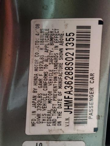 JHMFA36288S021355 - 2008 HONDA CIVIC HYBRID GRAY photo 12