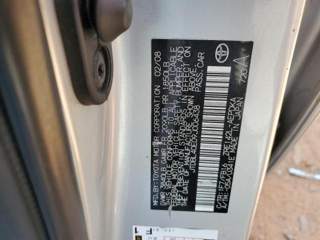 JTDBL40E09J006438 - 2009 TOYOTA COROLLA BASE SILVER photo 12