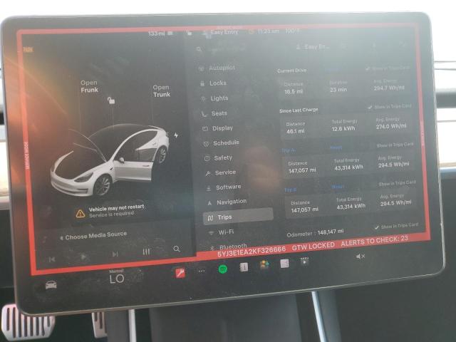 5YJ3E1EA2KF326666 - 2019 TESLA MODEL 3 Ağ foto 9