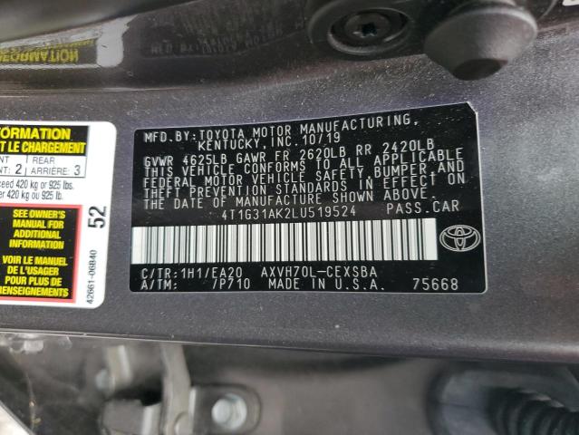 4T1G31AK2LU519524 - 2020 TOYOTA CAMRY SE GRAY photo 12
