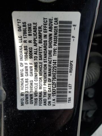 19XFC2F76HE225141 - 2017 HONDA CIVIC EX BLACK photo 12