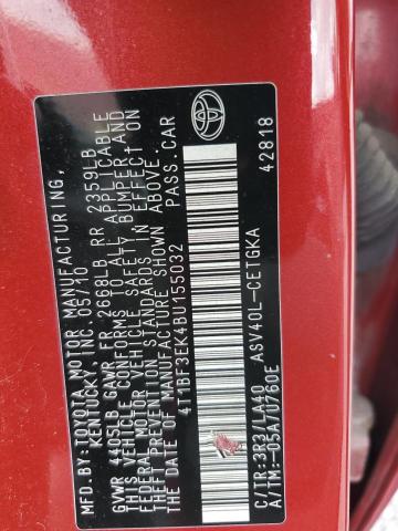 4T1BF3EK4BU155032 - 2011 TOYOTA CAMRY BASE RED photo 13